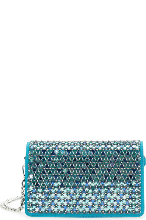 Alberta Ferretti Shoulder Bags for Women Alberta Ferretti Light Blue Pochette With Mosaic Embroidery In Satin Woman