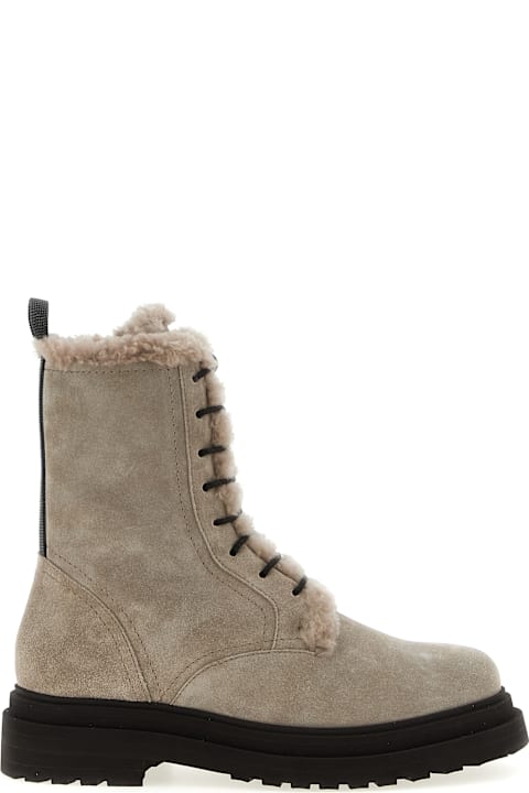 Brunello Cucinelli Boots for Women Brunello Cucinelli Suede Combat Boots Monile
