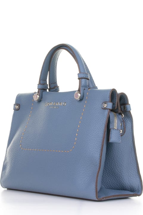 Ermanno Scervino for Women Ermanno Scervino Petra Small Light Blue Leather Handmade Tote Bag
