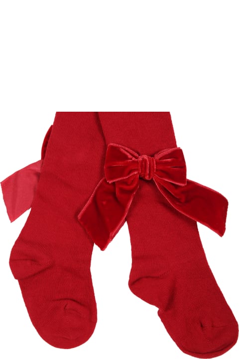 Underwear for Girls Story Loris Red Tights For Girl With Velvet Bows