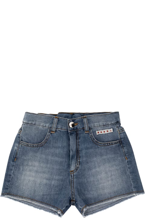 Marni for Kids Marni Light Blue Shorts With Logo Patch In Cotton Denim Girl