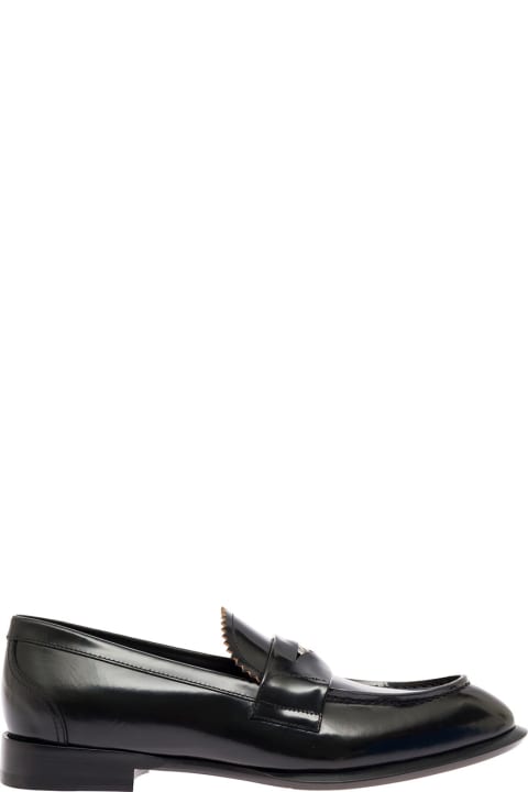 Alexander Mcqueen Man's Black Leather Loafers With Logo