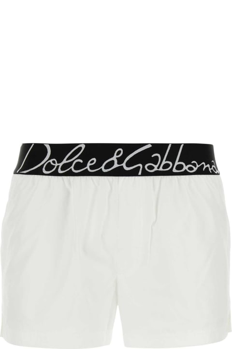 Pants for Men Dolce & Gabbana White Polyester Swimming Shorts