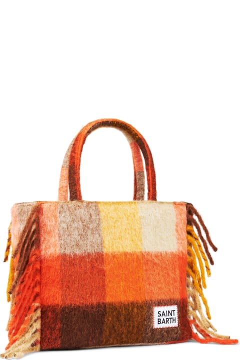 Homeware MC2 Saint Barth Vanity Blanket Shoulder Bag With Multicolor Check And Fringes