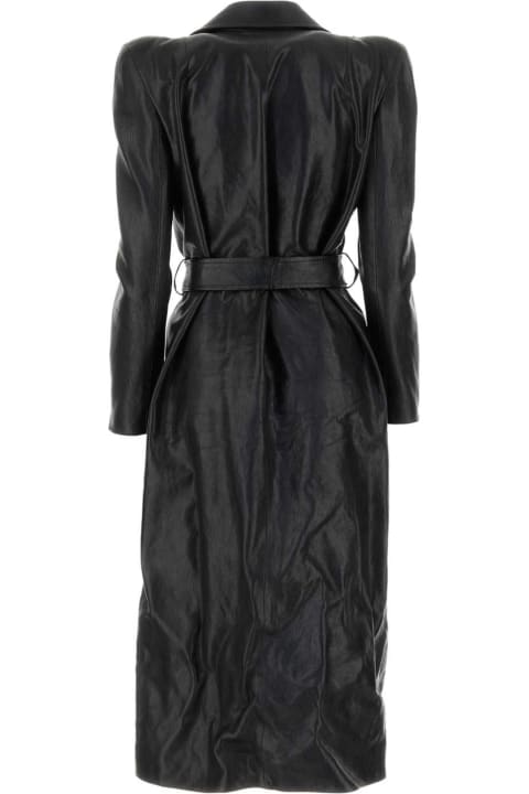 Balenciaga Women Balenciaga Black Leather Trench Coat