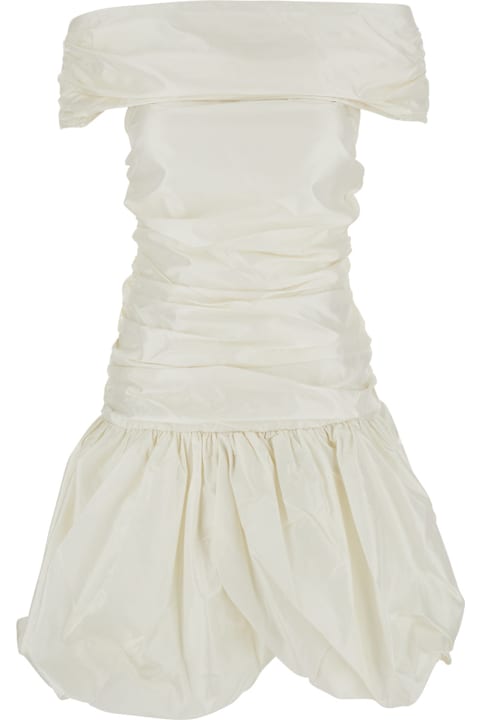 Homeware Rotate by Birger Christensen White Off-shoulder Mini Dress With Gathered Design In Silk Woman