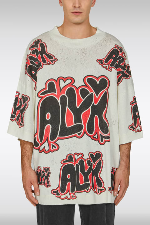 1017 ALYX 9SM Topwear for Men 1017 ALYX 9SM Oversize Needle Punch Graphic Tee Off White Distressed Jersey T-shirt With Logo Pattern - Oversize Needle Punch Graphic Tee