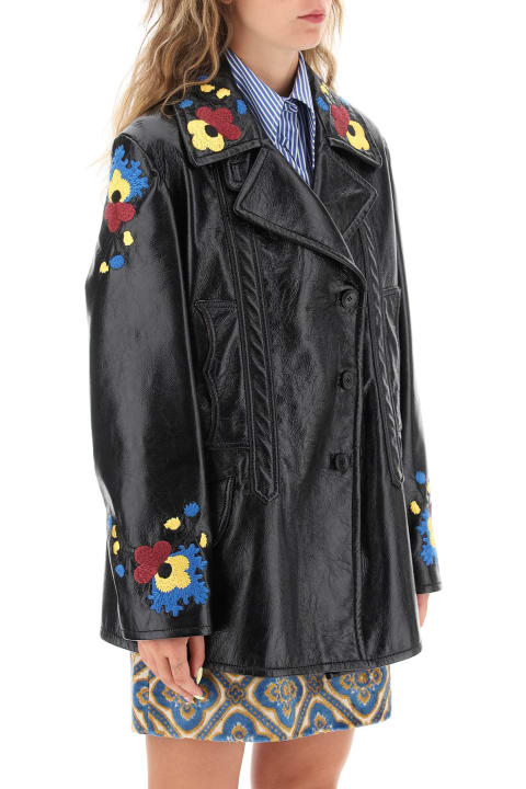 Etro for Women Etro Jacket In Patent Faux Leather With Floral Embroideries