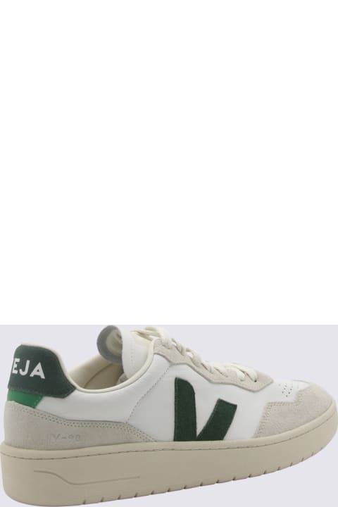 Veja Sneakers for Men Veja White And Green Leather V-90 Sneakers