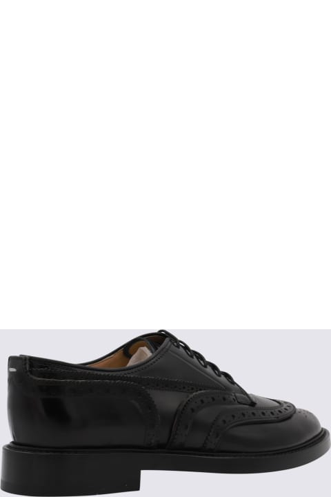 メンズ ローファー＆デッキシューズ Maison Margiela Black Leather Tabi Lace Up Shoes