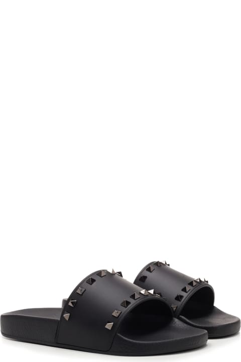 Valentino Garavani Shoes for Men Valentino Garavani Black 'rockstud' Slippers