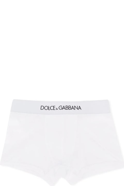Dolce & Gabbanaのボーイズ Dolce & Gabbana White Jersey Bi-pack Boxer With Logo Elastic Band