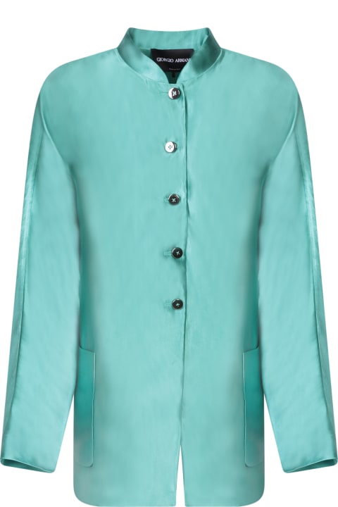 Topwear for Women Giorgio Armani Aqua Green Silk And Linen Caban Jacket