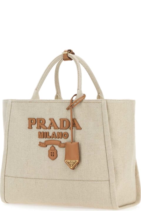 Prada Women Prada Sand Canvas Shopping Bag