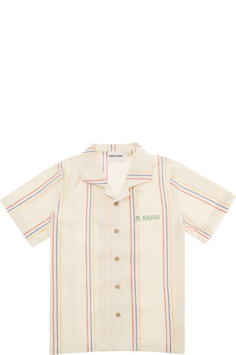 Mini Rodini Shirts for Boys Mini Rodini Beige Striped Shirt With Embroidered Logo In Cotton Boy