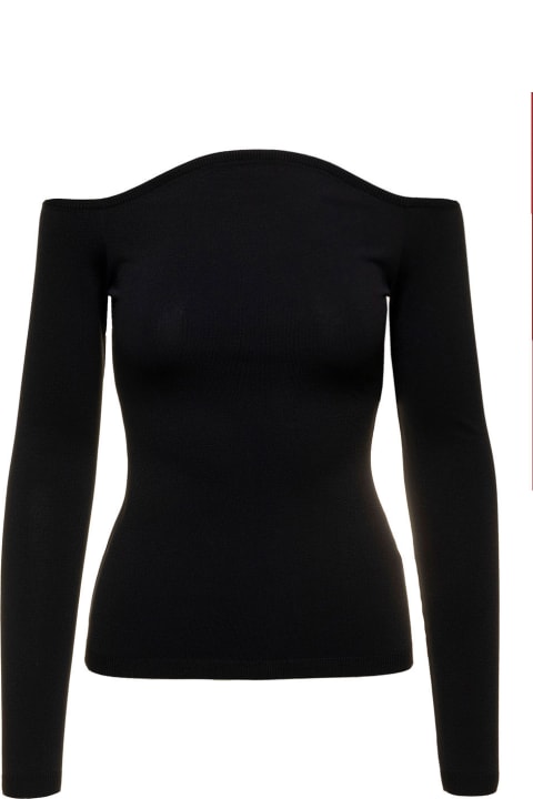 Black Off-the-shoulder Curved Top In Stretched Viscose Woman Valentino