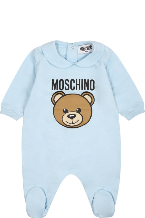 Moschino Bodysuits & Sets for Baby Boys Moschino Light Blue Babygrow For Baby Boy With Teddy Bear