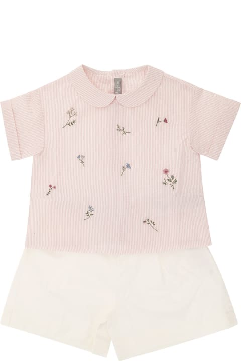 Bodysuits & Sets for Baby Boys Il Gufo Pink And White Shirt And Shorts Suit In Stretch Cotton Girl