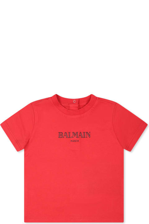 Topwear for Baby Girls Balmain Red T-shirt For Babykids With Logo