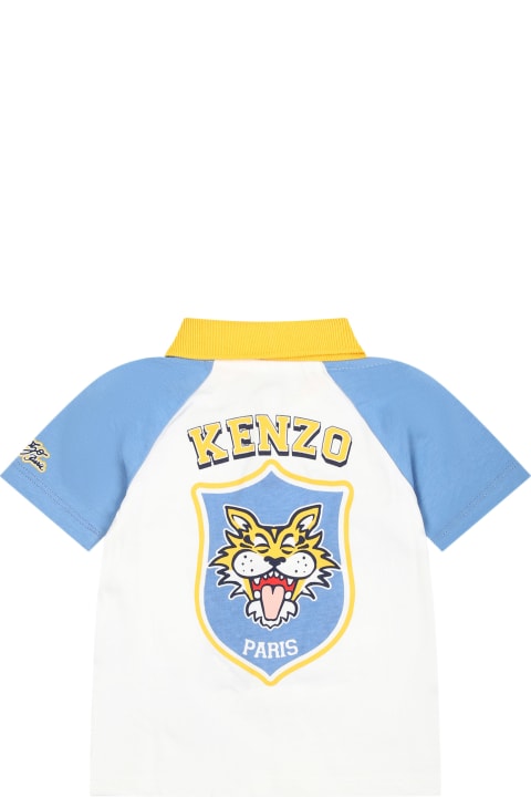 Kenzo Kids Kenzo Kids White Polo For Baby Boy With Iconic Print And Logo