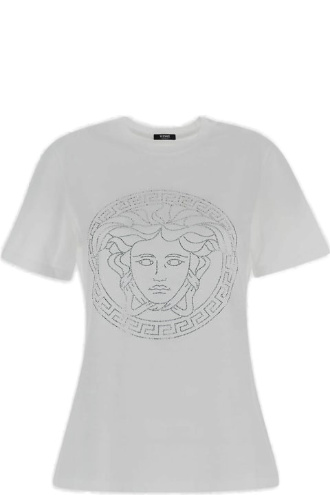 Versace Women Versace Medusa Head Embellished Crewneck T-shirt