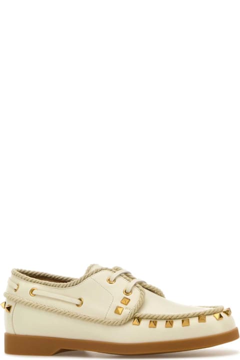 Valentino Garavani Flat Shoes for Women Valentino Garavani Ivory Leather Lace-up Shoes