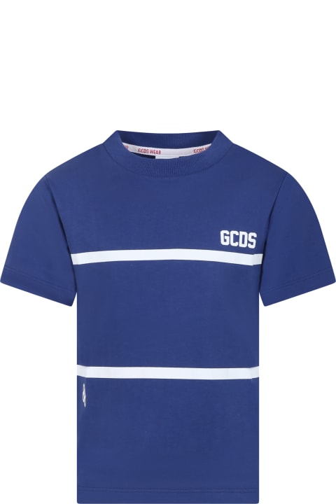 GCDS Mini for Kids GCDS Mini Blue T-shirt For Boy With Logo