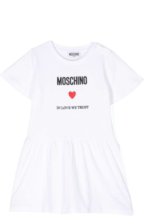 ベビーガールズのセール Moschino White Mini Dress With Logo Print In Cotton Baby