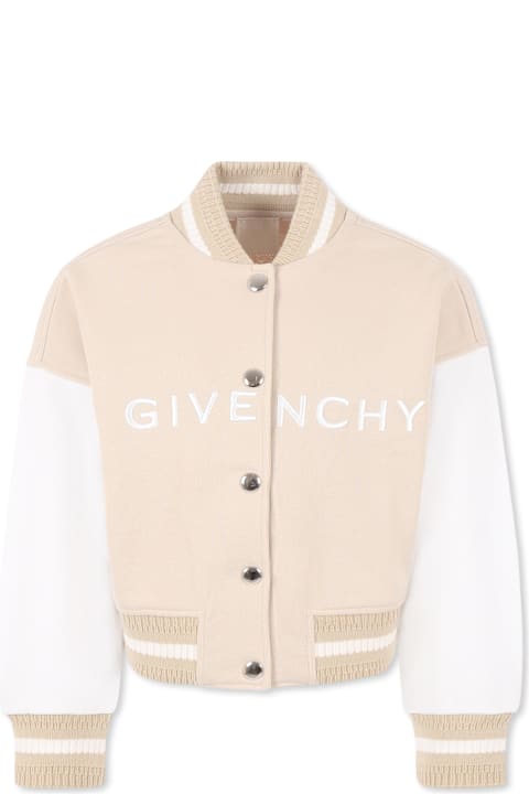 Givenchy for Girls Givenchy Beige Crop Bomber Jacket For Girl With Logo