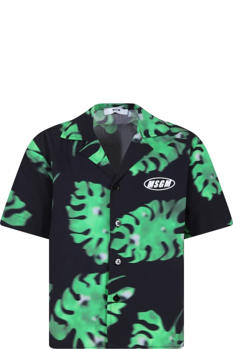 Fashion for Kids MSGM Black Shirt For Boy With Leaf Print