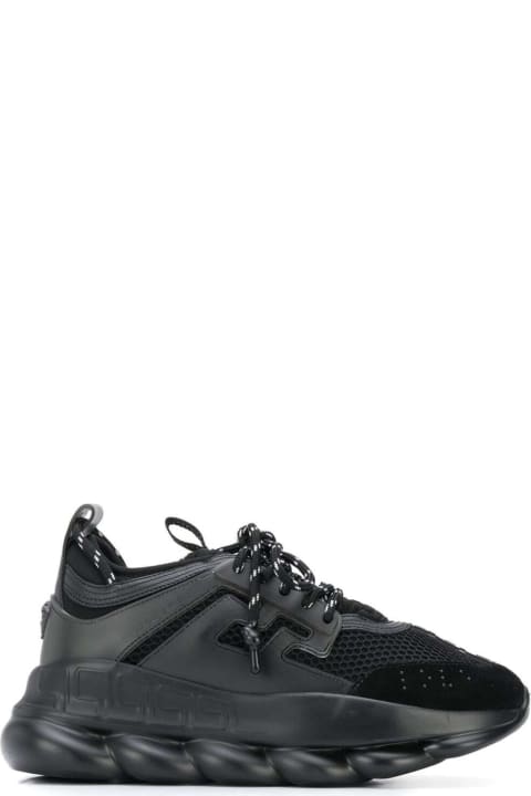 Black Mesh And Leather Chain Reaction Sneakers  Versace Man