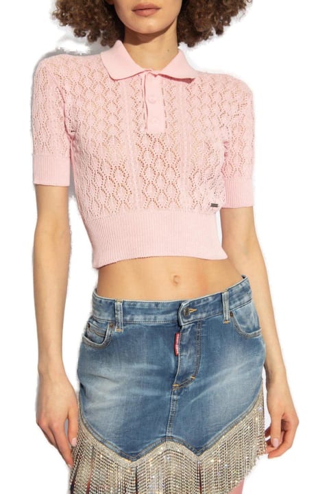 Dsquared2 for Women Dsquared2 Short-sleeved Open-knitted Cropped Top
