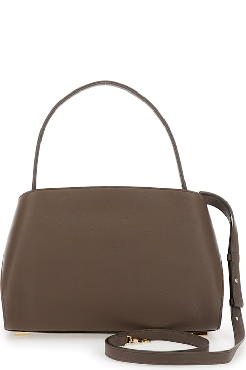 Homeware Ferragamo 'hug' Grey Shoulder Bag With Logo Printed On Front In Leather Woman