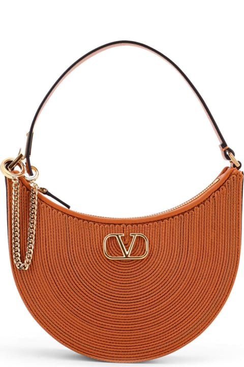 Homeware Valentino Garavani Mini Hobo Vlogo Signature Valentino Garavani Leather And Rafia Bag With Metal And Leather Shoulder Strap