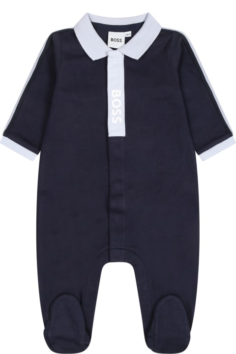 ベビーガールズ Hugo Bossのボディスーツ＆セットアップ Hugo Boss Blue Cotton Babygrow For Baby Boy With Logo