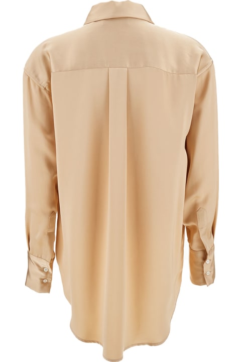 Champagne Loose Shirt With Long Sleeve In Satin Fabric Woman
