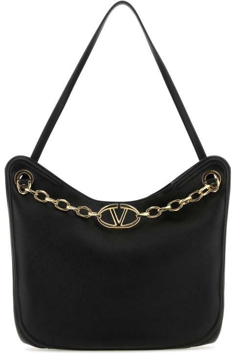 Valentino Garavani for Women Valentino Garavani Black Leather Vlogo Moon Shopping Bag