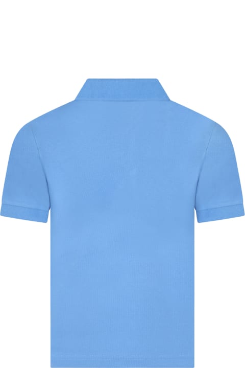 Light-blue Polo Shirt For Boy With Pixelated Crocodile