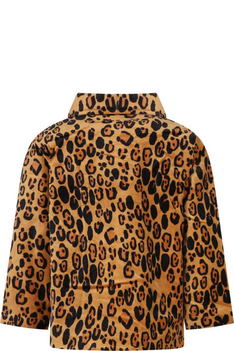 Mini Rodini Topwear for Girls Mini Rodini Brown Jacket For Girl With Leopard Print