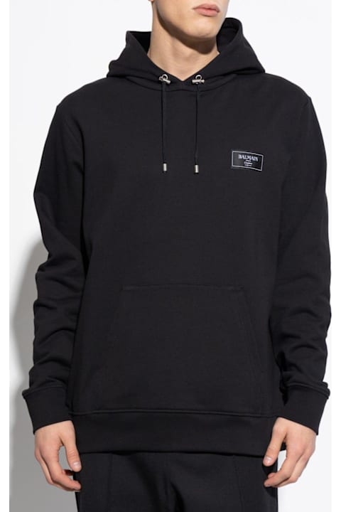 Balmain Fleeces & Tracksuits for Men Balmain Logo Patch Drawstring Hoodie