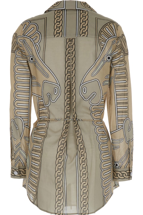 Tory Burch Topwear for Women Tory Burch Beige Shirt With All-over Print And Belt In Cotton Woman