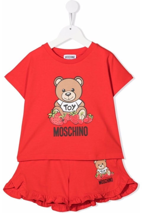 Moschino Kids Girl's Red Cotton Suit With Teddy Bear Print