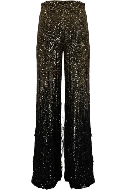 Palazzo Pants With Sequins And Feathers