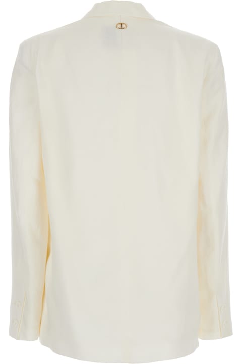 TwinSet for Kids TwinSet White Single-breasted Jacket With Notched Revers And Dropped Shoulders In Linen Blend Woman