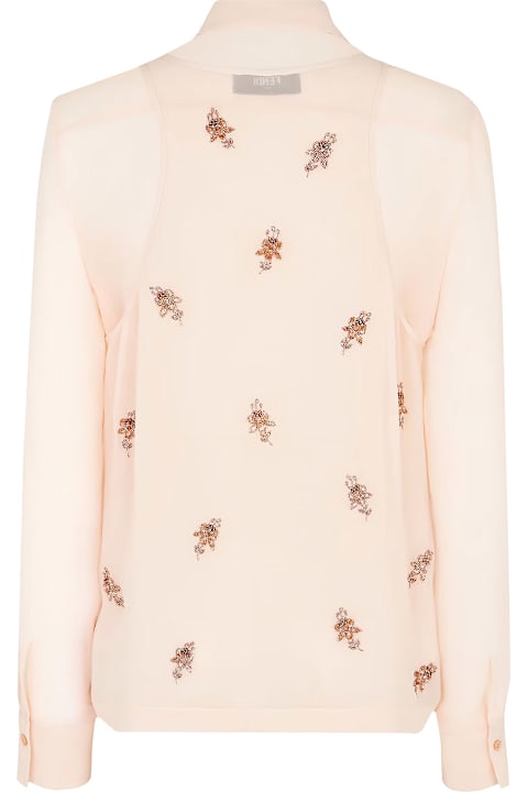 Fendi Topwear for Women Fendi Georgette Top With Rhinestones And Sequins Embroidery