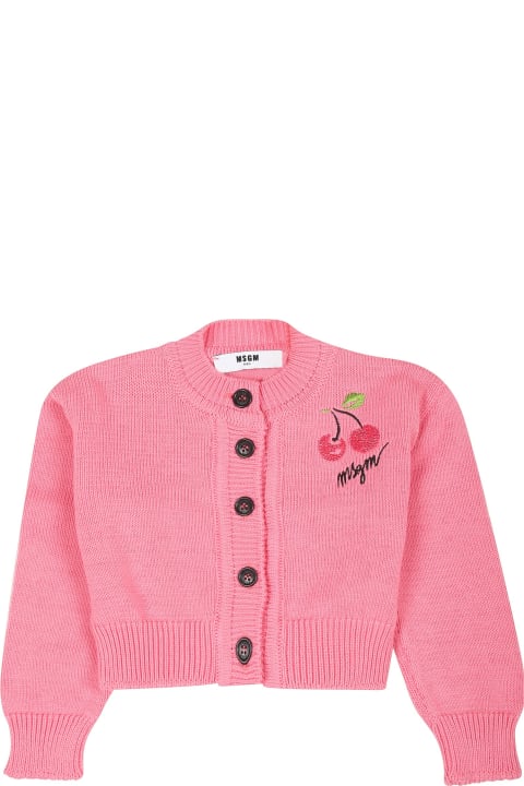 ベビーガールズ MSGMのニットウェア＆スウェットシャツ MSGM Pink Cardigan For Baby Girl With Cherry