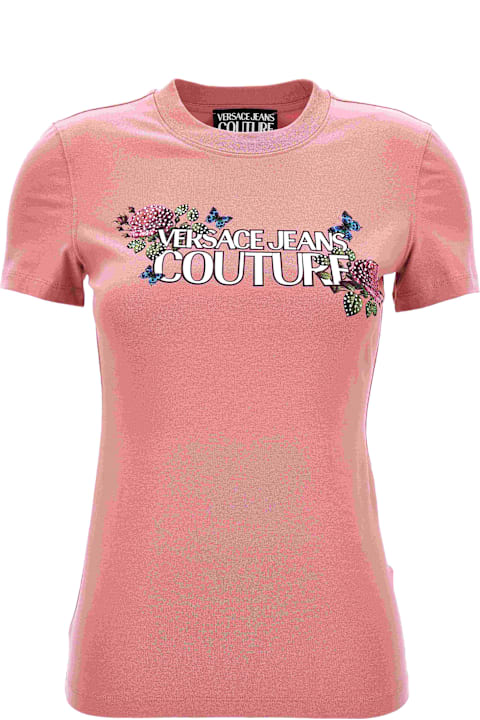 Homeware Versace Jeans Couture Versace Jeans Couture Pink T-shirt With Logo And Roses