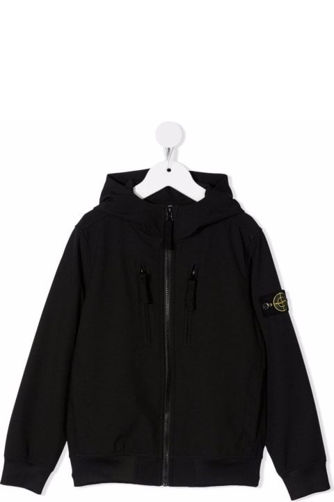 Coats & Jackets for Boys Stone Island Junior Black Technical Jersey Full Zip Hoodie