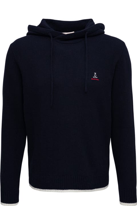 Blue Wool And Cashmere Hoodie With Logo