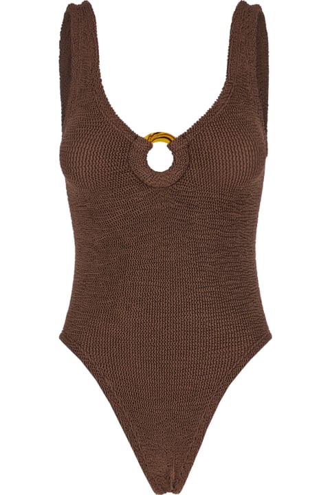 Homeware Hunza G 'celine' Brown One-piece Swimsuit With Ring In Elasticized Fabric Woman